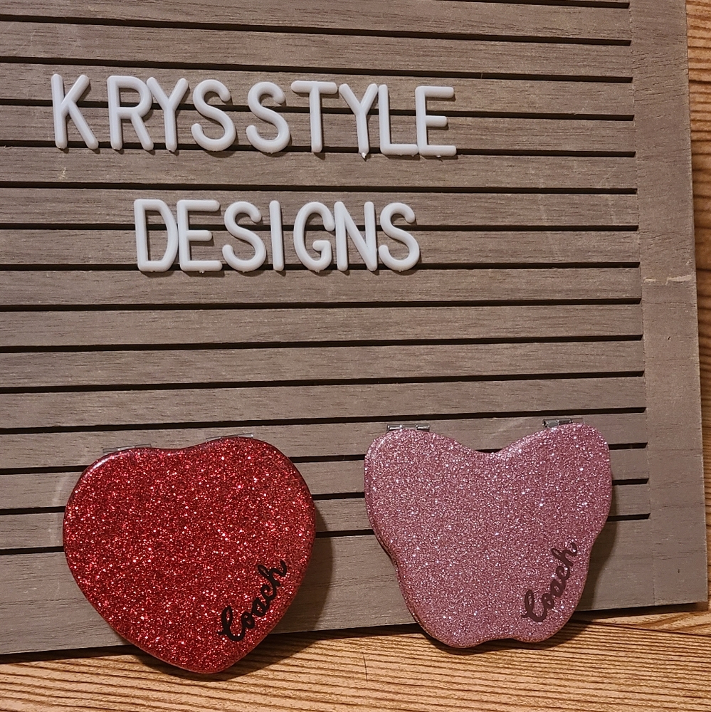 Coach Glitter Heart &  Butterfly Mirror Compacts (2)